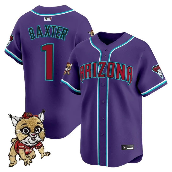 Men's Diamondbacks Baxter The Bobcat Patch Vapor Premier Limited Jersey PURPLE #1 BAXTER