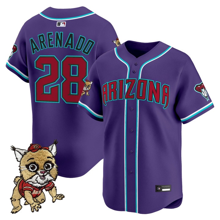 Men's Diamondbacks Baxter The Bobcat Patch Vapor Premier Limited Jersey PURPLE #28 NOLAN ARENADO