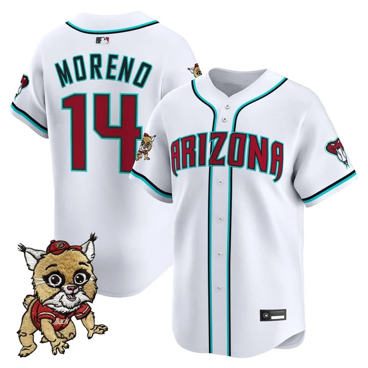 Men's Diamondbacks Baxter The Bobcat Patch Vapor Premier Limited Jersey WHITE #14 GABRIEL MORENO