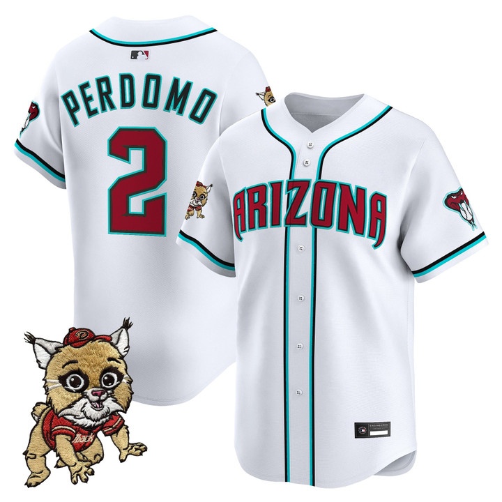 Men's Diamondbacks Baxter The Bobcat Patch Vapor Premier Limited Jersey WHITE #2 GERALDO PERDOMO