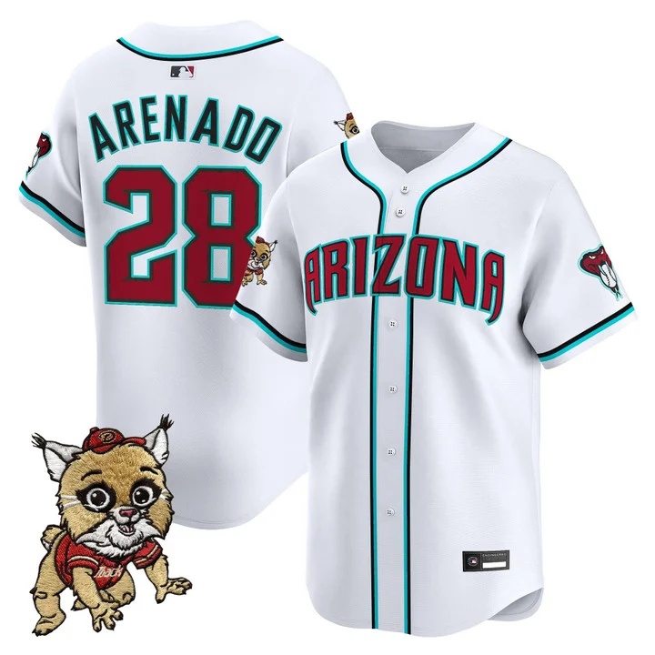 Men's Diamondbacks Baxter The Bobcat Patch Vapor Premier Limited Jersey WHITE #28 NOLAN ARENADO