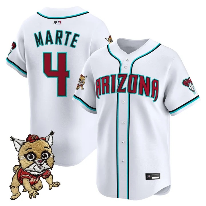 Men's Diamondbacks Baxter The Bobcat Patch Vapor Premier Limited Jersey WHITE #4 KETEL MARTE