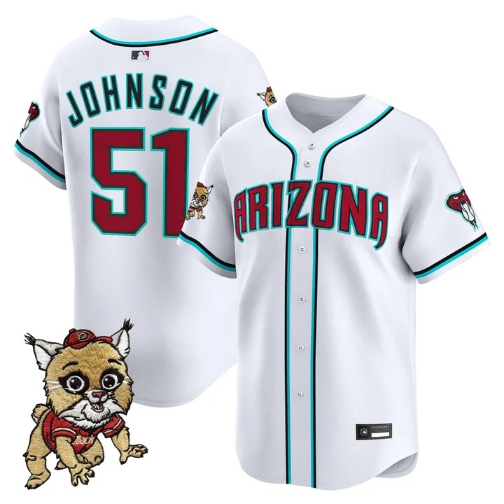 Men's Diamondbacks Baxter The Bobcat Patch Vapor Premier Limited Jersey WHITE #51 RANDY JOHNSON
