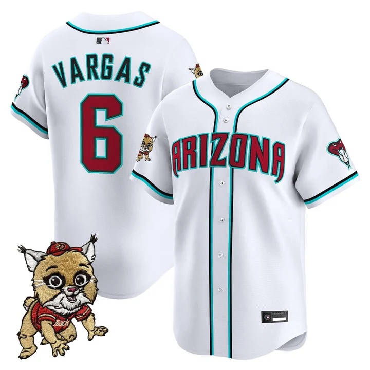 Men's Diamondbacks Baxter The Bobcat Patch Vapor Premier Limited Jersey WHITE #6 ILDEMARO VARGAS