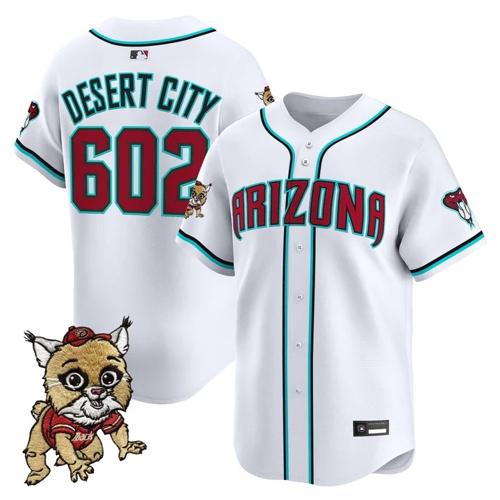 Men's Diamondbacks Baxter The Bobcat Patch Vapor Premier Limited Jersey WHITE #602 DESERT CITY