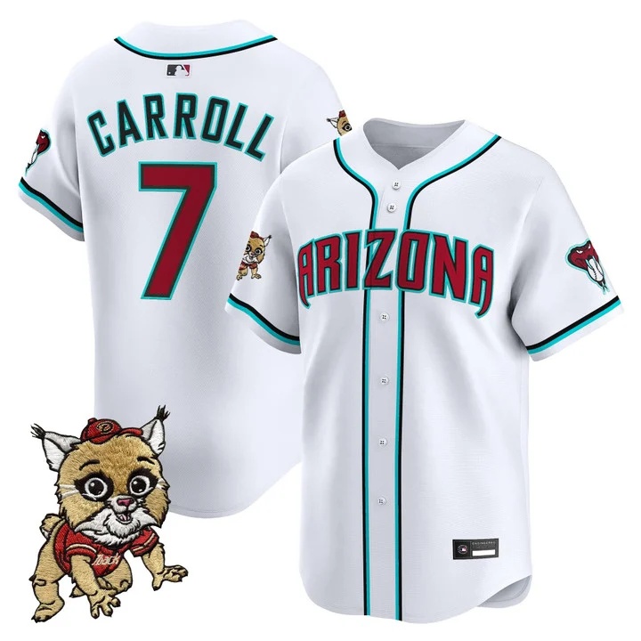 Men's Diamondbacks Baxter The Bobcat Patch Vapor Premier Limited Jersey WHITE #7 CORBIN CARROLL