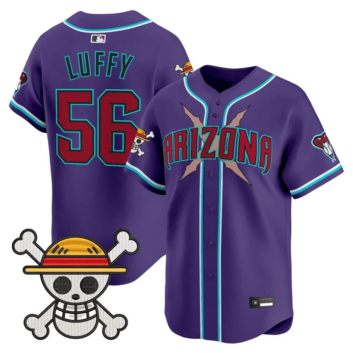 Men's Diamondbacks x One Piece Vapor Premier Limited Jersey purple #56 Luffy