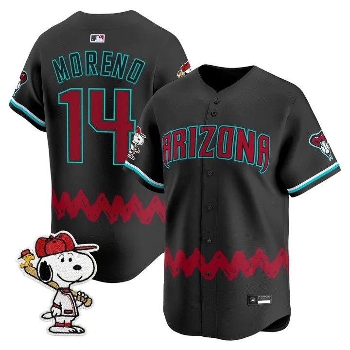 Men's Diamondbacks x Peanuts Vapor Premier Limited Jersey BLACK#14 GABRIEL MORENO
