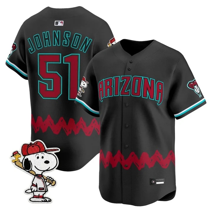 Men's Diamondbacks x Peanuts Vapor Premier Limited Jersey BLACK#51 RANDY JOHNSON