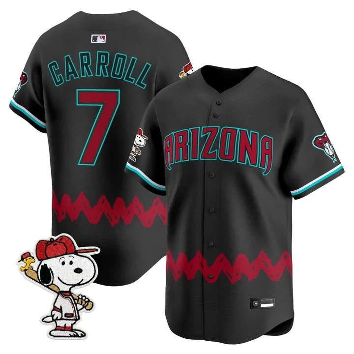 Men's Diamondbacks x Peanuts Vapor Premier Limited Jersey BLACK#7 CORBIN CARROLL