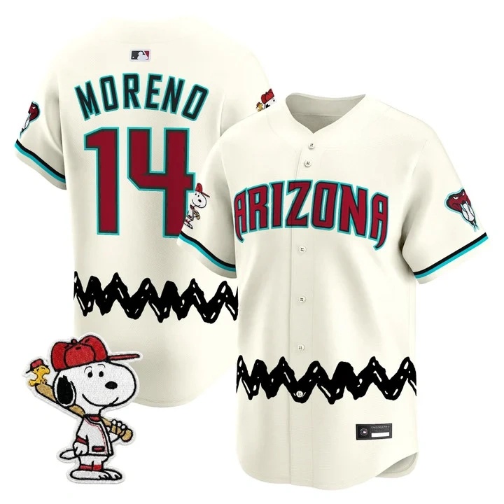 Men's Diamondbacks x Peanuts Vapor Premier Limited Jersey CREAM#14 GABRIEL MORENO