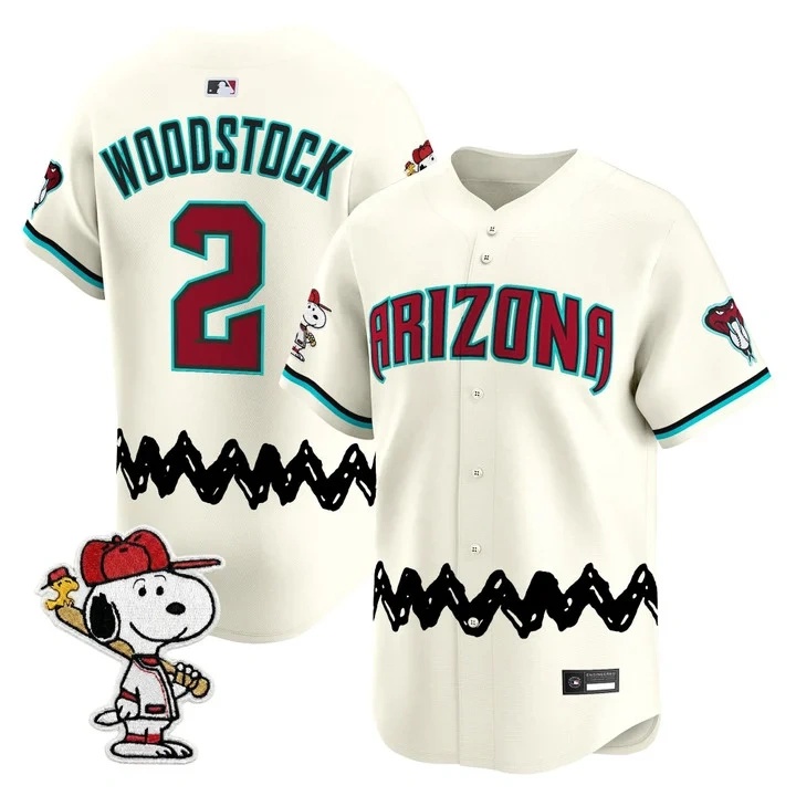 Men's Diamondbacks x Peanuts Vapor Premier Limited Jersey CREAM#2 WOODSTOCK