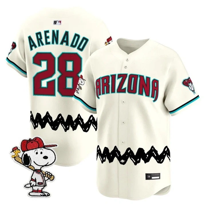Men's Diamondbacks x Peanuts Vapor Premier Limited Jersey CREAM#28 NOLAN ARENADO