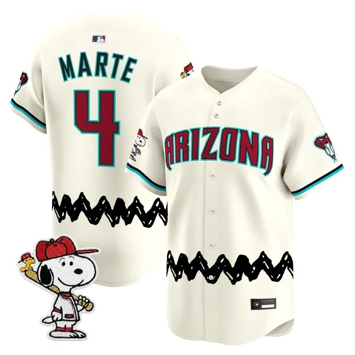 Men's Diamondbacks x Peanuts Vapor Premier Limited Jersey CREAM#4 KETEL MARTE