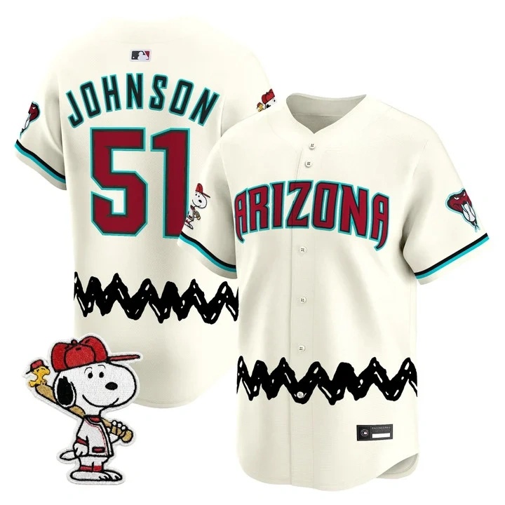 Men's Diamondbacks x Peanuts Vapor Premier Limited Jersey CREAM#51 RANDY JOHNSON