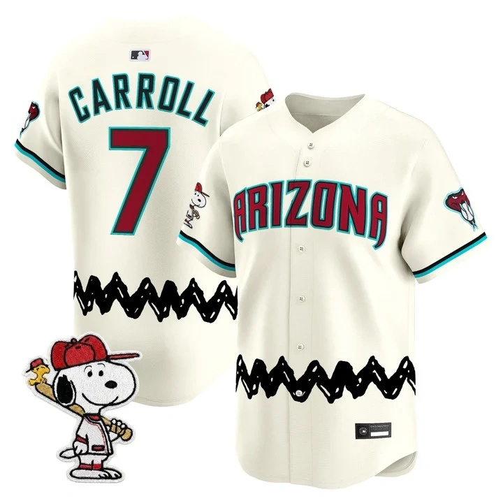 Men's Diamondbacks x Peanuts Vapor Premier Limited Jersey CREAM#7 CORBIN CARROLL