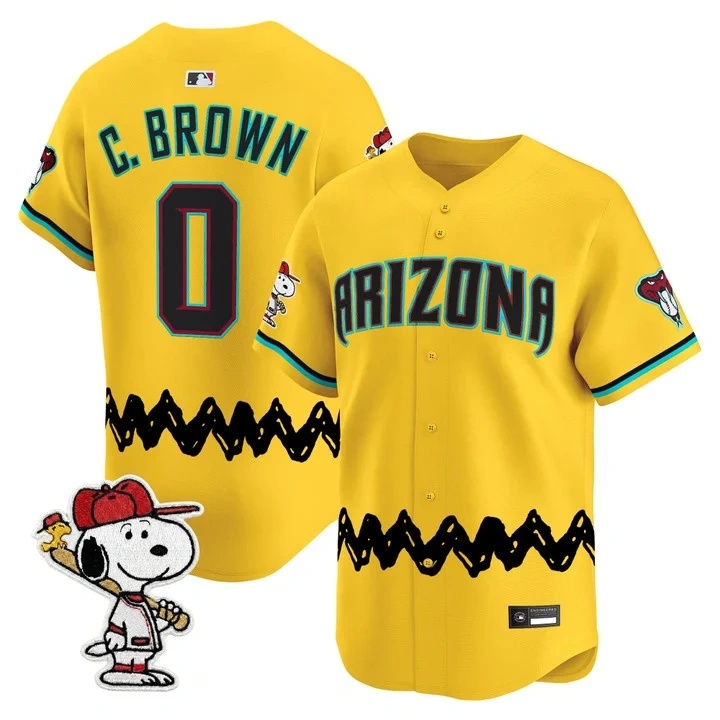 Men's Diamondbacks x Peanuts Vapor Premier Limited Jersey GOLD#0 CHARLIE BROWN