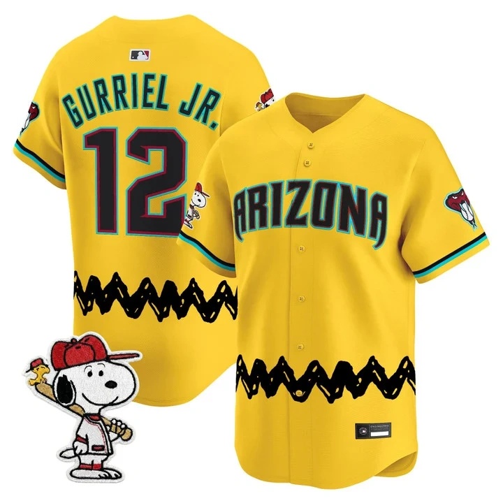 Men's Diamondbacks x Peanuts Vapor Premier Limited Jersey GOLD#12 LOURDES GURRIEL JR.