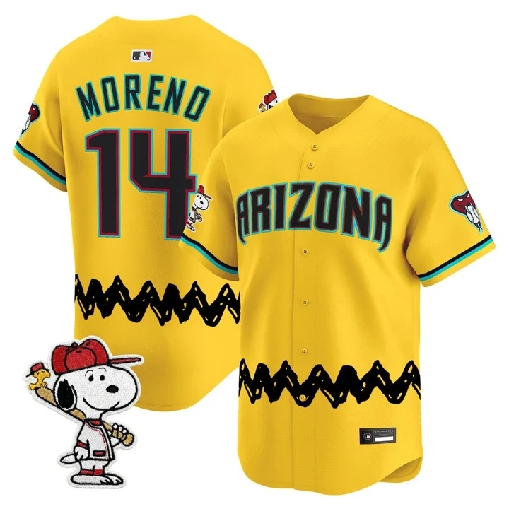 Men's Diamondbacks x Peanuts Vapor Premier Limited Jersey GOLD#14 GABRIEL MORENO