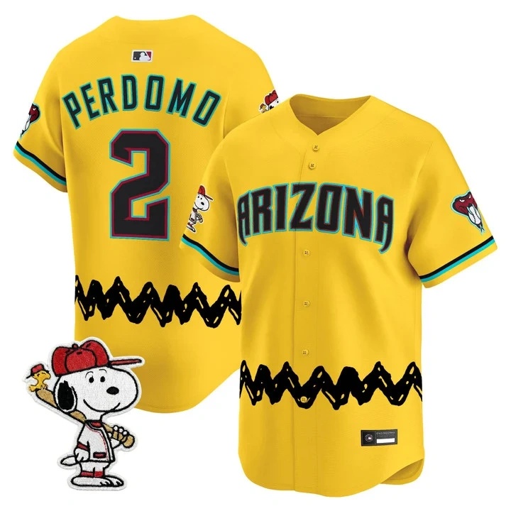 Men's Diamondbacks x Peanuts Vapor Premier Limited Jersey GOLD#2 GERALDO PERDOMO