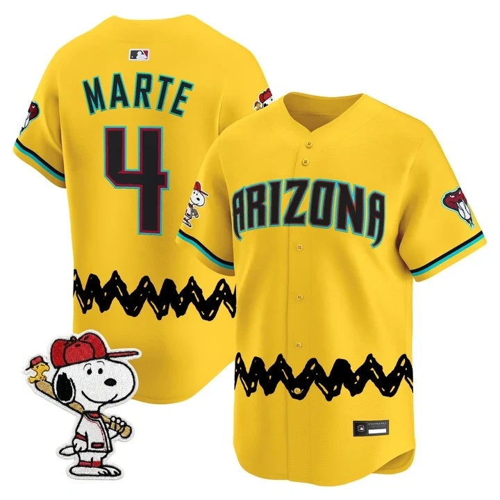 Men's Diamondbacks x Peanuts Vapor Premier Limited Jersey GOLD#4 KETEL MARTE