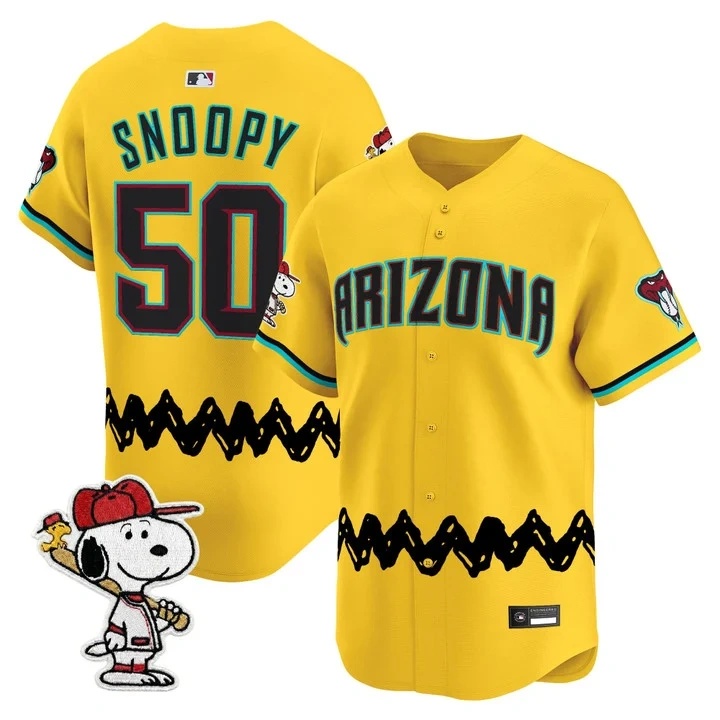 Men's Diamondbacks x Peanuts Vapor Premier Limited Jersey GOLD#50 SNOOPY