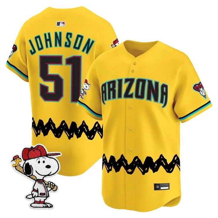 Men's Diamondbacks x Peanuts Vapor Premier Limited Jersey GOLD#51 RANDY JOHNSON