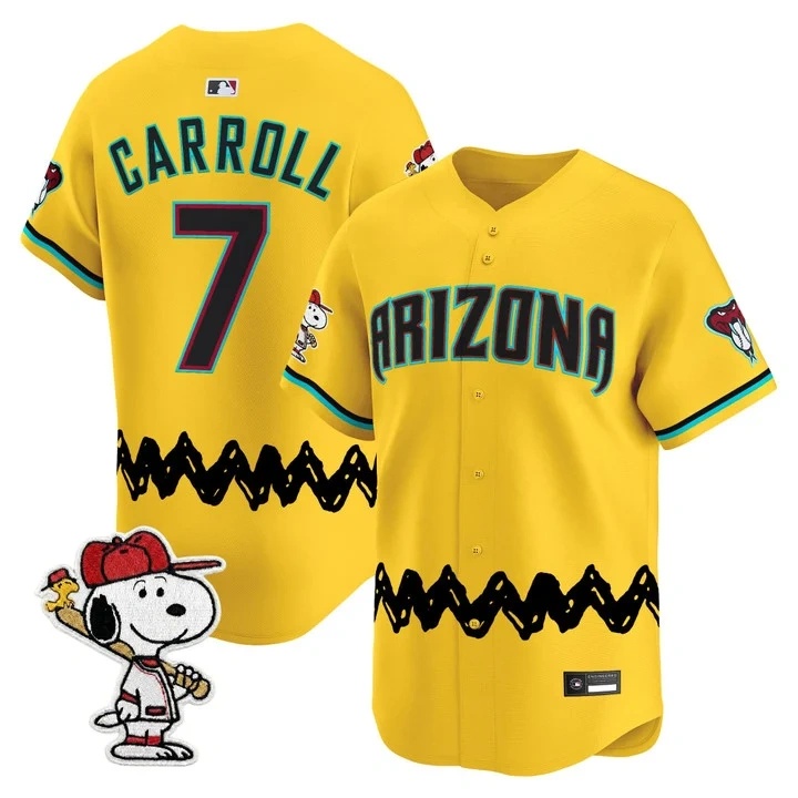 Men's Diamondbacks x Peanuts Vapor Premier Limited Jersey GOLD#7 CORBIN CARROLL