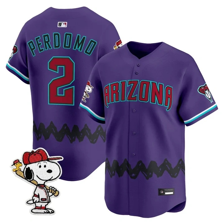 Men's Diamondbacks x Peanuts Vapor Premier Limited Jersey PURPLE#2 GERALDO PERDOMO