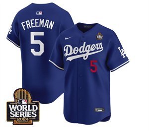 Men's Dodgers 2024 World Series Vapor Premier Limited Jersey V2 - All Stitched  ROYAL  5 FREDDIE FREEMAN
