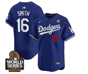 Men's Dodgers 2024 World Series Vapor Premier Limited Jersey V2 - All Stitched  ROYAL 16 WILL SMITH