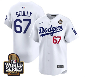 Men's Dodgers 2024 World Series Vapor Premier Limited Jersey V2 - All Stitched  WHITE 67 VIN SCULLY