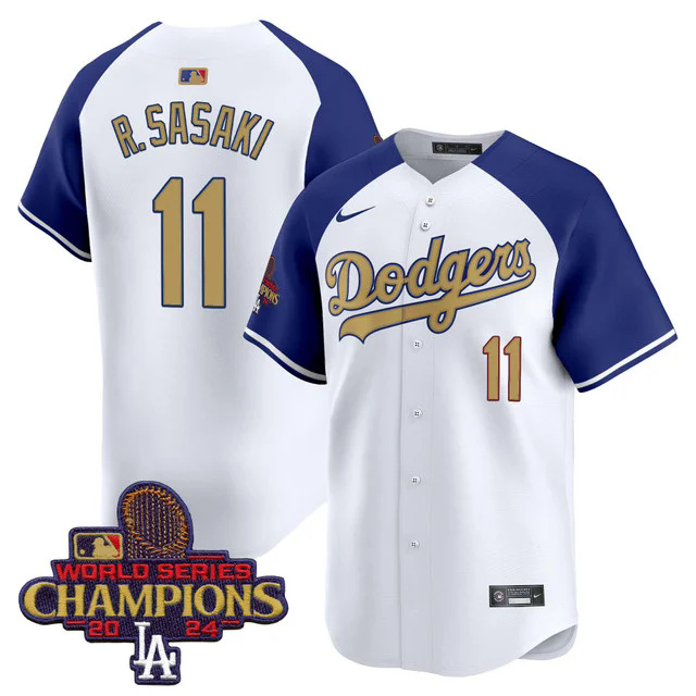 Men's Dodgers 2025 Gold Vapor Premier Limited Jersey WHITE #11 ROKI SASAKI.webp