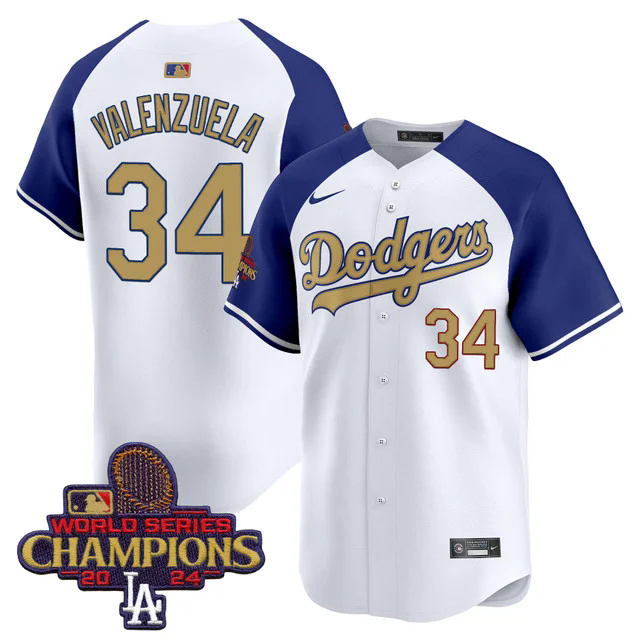 Men's Dodgers 2025 Gold Vapor Premier Limited Jersey WHITE #34 FERNANDO VALENZUELA.webp