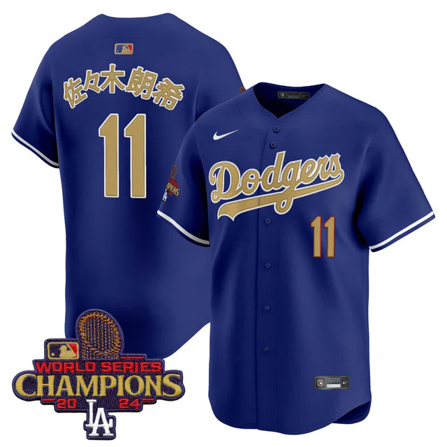 Men's Dodgers 2025 Gold Vapor Premier Limited Jersey blue #11 R.SASAKI(KANJI).webp