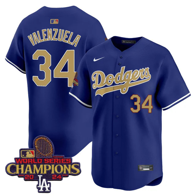 Men's Dodgers 2025 Gold Vapor Premier Limited Jersey blue #34 FERNANDO WALENZUELA.webp