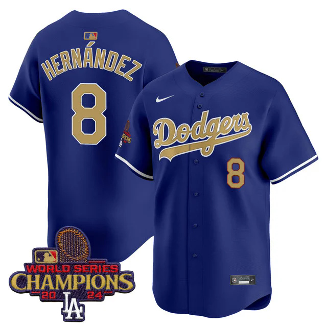 Men's Dodgers 2025 Gold Vapor Premier Limited Jersey blue #8 KIKE HERNANDEZ.webp