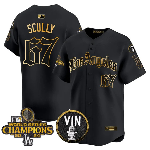 Men's Dodgers 2025 LA Gothic Style Gold Vapor Premier Limited Jersey - All Stitched black gold vin scully