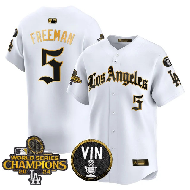 Men's Dodgers 2025 LA Gothic Style Gold Vapor Premier Limited Jersey - All Stitched white gold freddie freeman