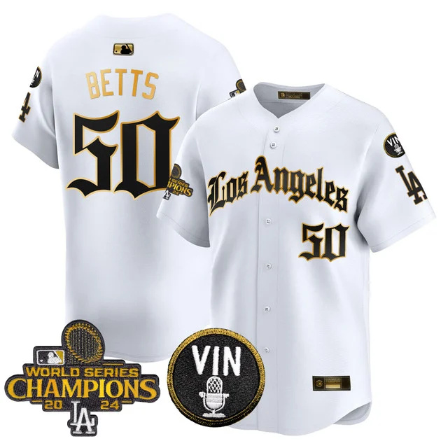 Men's Dodgers 2025 LA Gothic Style Gold Vapor Premier Limited Jersey - All Stitched white gold mookie betts