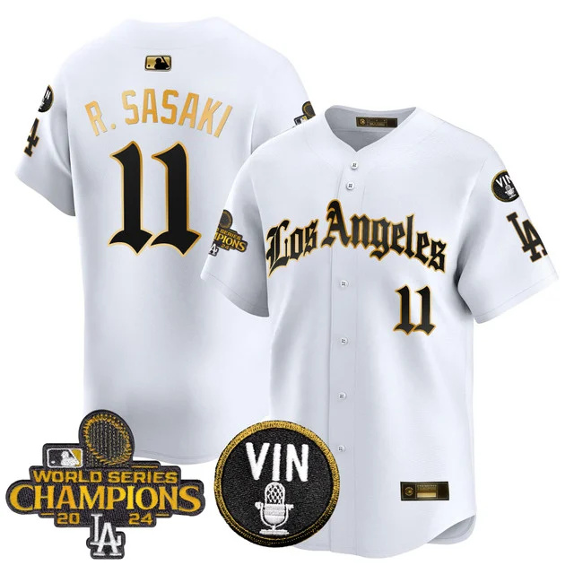 Men's Dodgers 2025 LA Gothic Style Gold Vapor Premier Limited Jersey - All Stitched white gold roki sasaki