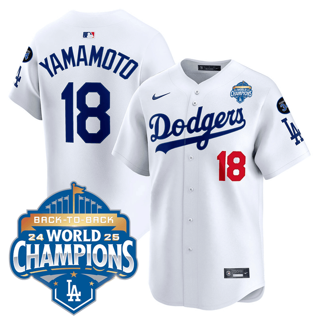 Men's Dodgers 2025 World Series - Back To Back Champions Vapor Premier Limited Jersey V2 #18 Yamamoto
