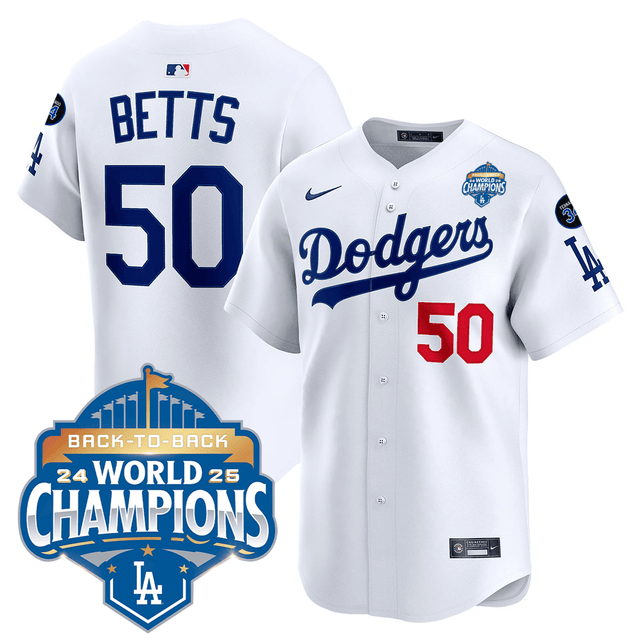 Men's Dodgers 2025 World Series - Back To Back Champions Vapor Premier Limited Jersey V2 #50 Mookie Betts