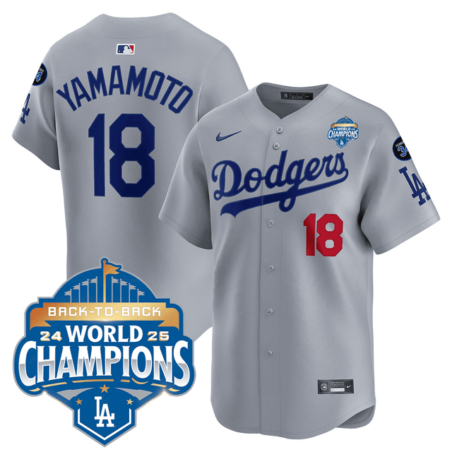 Men's Dodgers 2025 World Series - Back To Back Champions Vapor Premier Limited Jersey V2 gray #18 Yamamoto