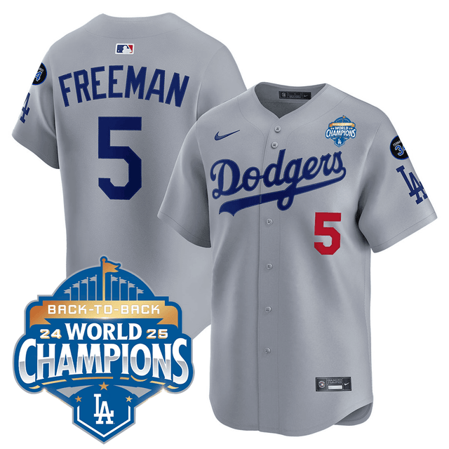 Men's Dodgers 2025 World Series - Back To Back Champions Vapor Premier Limited Jersey V2 gray #5 Freddie Freeman