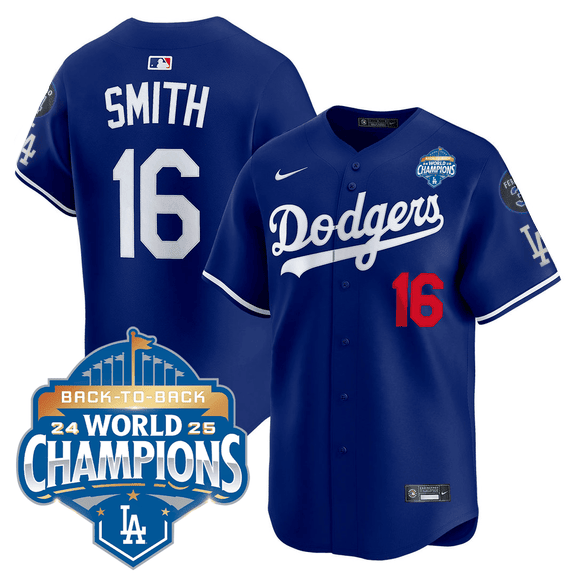 Men's Dodgers 2025 World Series - Back To Back Champions Vapor Premier Limited Jersey V2 royal #16 Smith