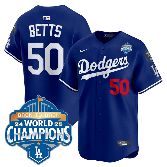 Men's Dodgers 2025 World Series - Back To Back Champions Vapor Premier Limited Jersey V2 royal #50 Mookie Betts