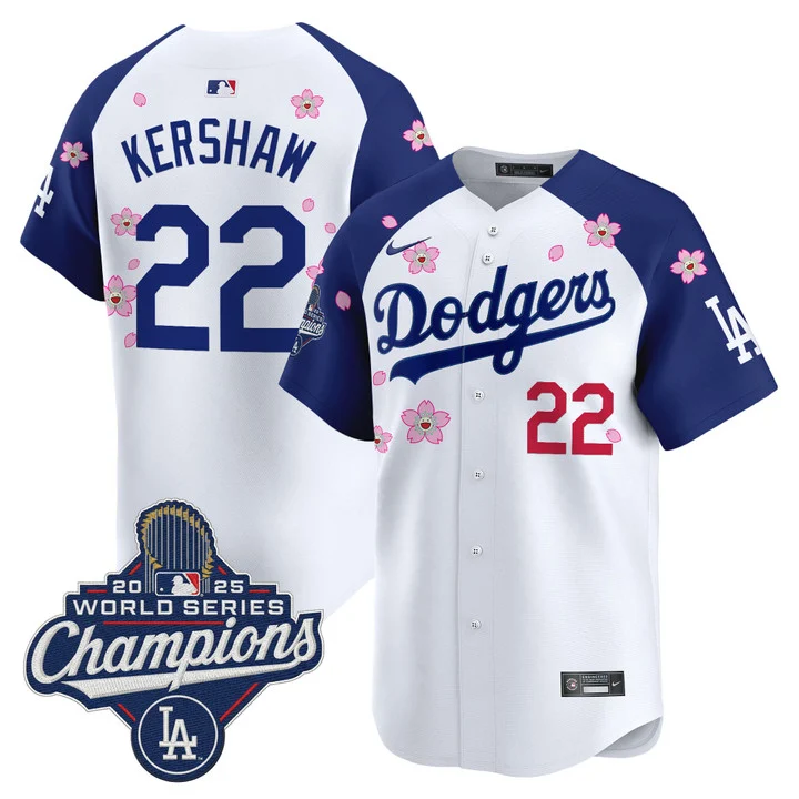 Men's Dodgers 2025 World Series Champions x Tokyo Series Vapor Premier Limited Jersey ALTERNATE#22  CLAYTON KERSHAW