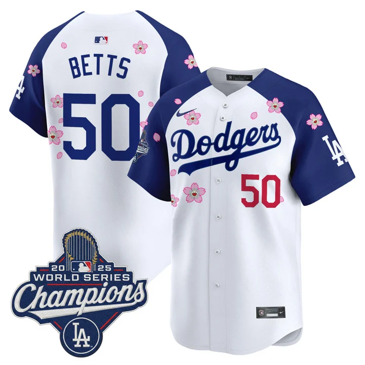 Men's Dodgers 2025 World Series Champions x Tokyo Series Vapor Premier Limited Jersey ALTERNATE#50 MOOKIE BETTS