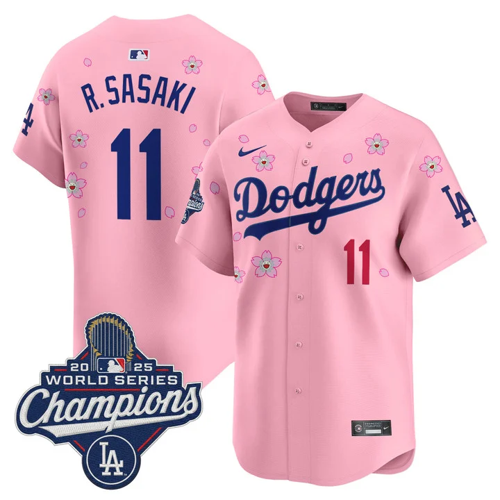 Men's Dodgers 2025 World Series Champions x Tokyo Series Vapor Premier Limited Jersey CHERRY BLOSSOM#11 ROKI SASAKI